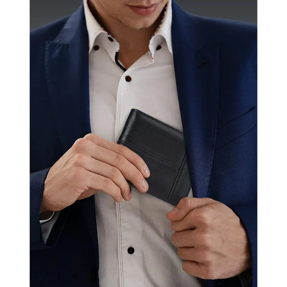 Mens Wallet RFID Blocking Leather Bifold Wallets For Mens, Extra Capacity